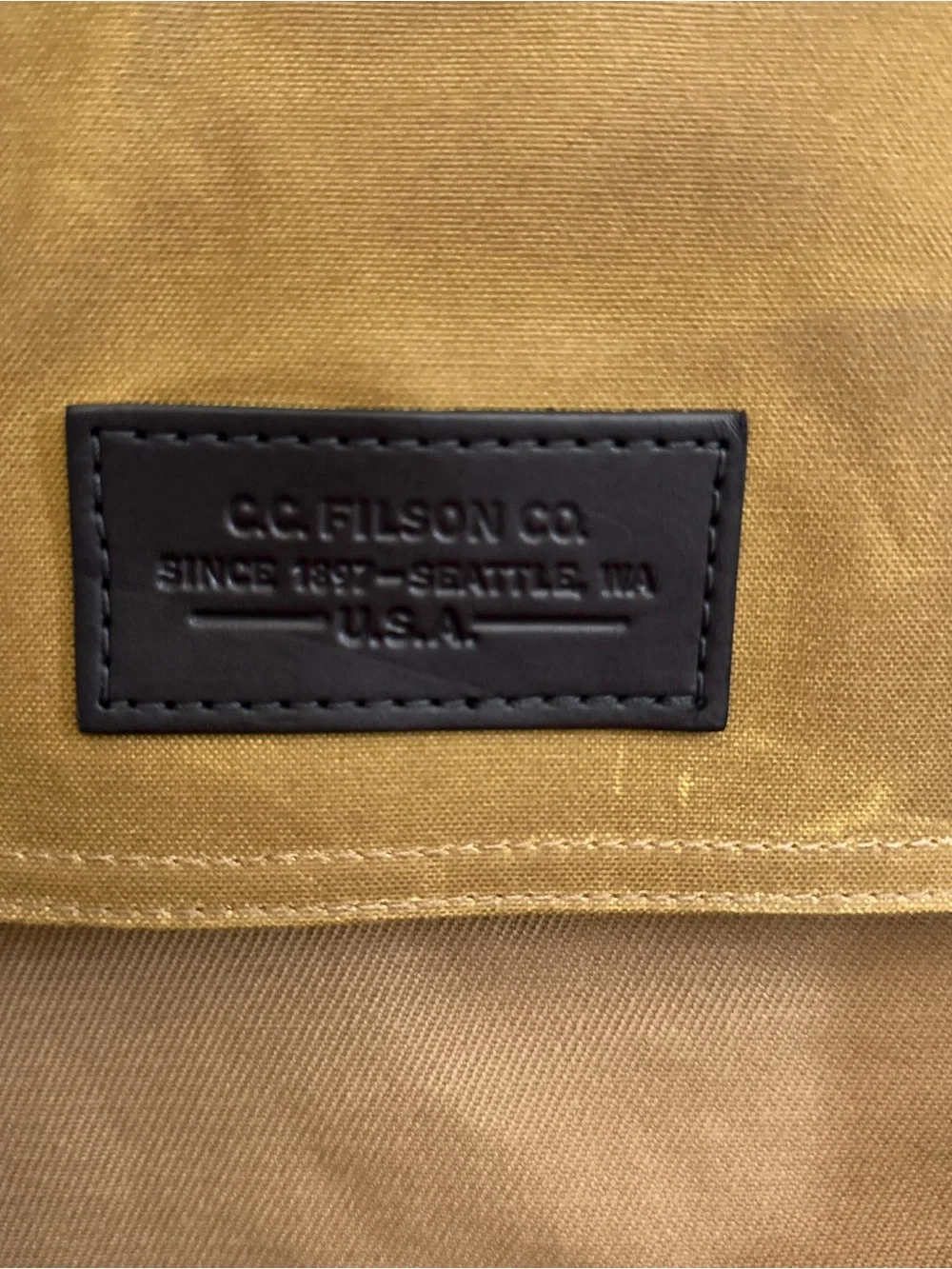 Filson Tan Canvas Backpack with Dark Brown Leather Straps